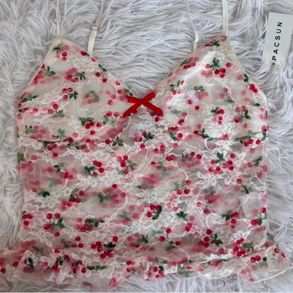 Pacsun Cherry Lace Crop Top XS
